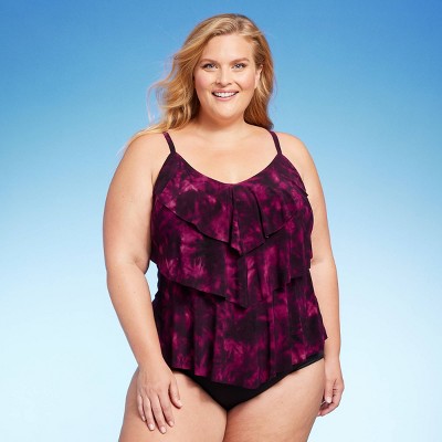 Plus Size Lands' End UPF 50 Bust Minimizer Tankini Top