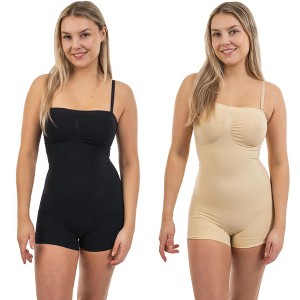 Body Beautiful Shapewear 2-Pack Bodysuit Boy-Short Shaper for Women Nylon Black & Nude - 1 of 4