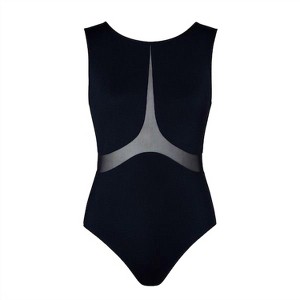 Women's Misha Black Tech Mesh Ladies High Neck Tank Leotard - Energetiks - 1 of 4