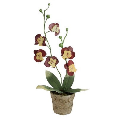 Northlight 14" Orchid Flower Artificial Potted Plant - Red/Yellow