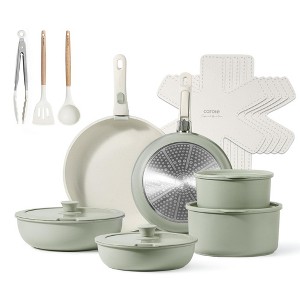 CAROTE Pots and Pans Set Non Stick Cookware Set with Detachable Handle, 20pcs Green - 1 of 4