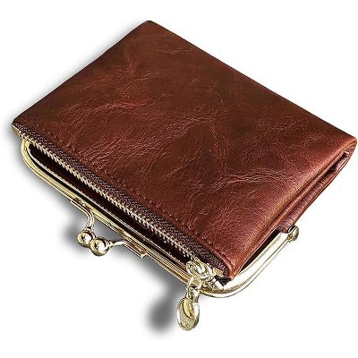 BEAFUP Womens Wallet,Ladies Vintage Leather Bifold Wallet with Zipper & Kiss Lock - Compact Coin Purse for Daily Use,Travel,and Shopping