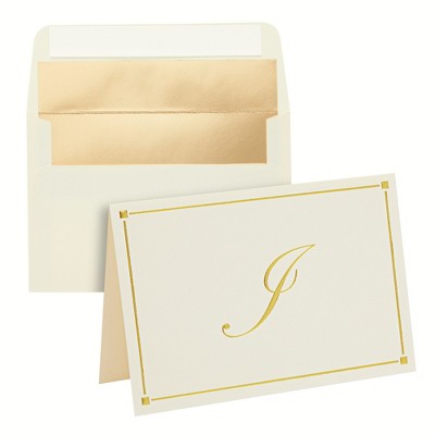 Pipilo Press 24 Pack Ivory Gold Foil Letter Blank Note Cards with Envelopes 4x6, Initial Monogrammed Personalized Stationery Set