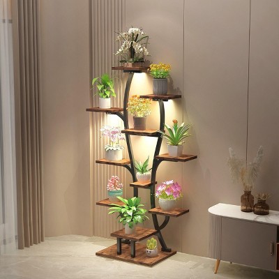 INFURNIC Planter Stands and Holders Indoor Plant Shelf Vase Shape Plant Stand with Grow Light for Home Patio, Brown, 28.3"*10.2"*62"
