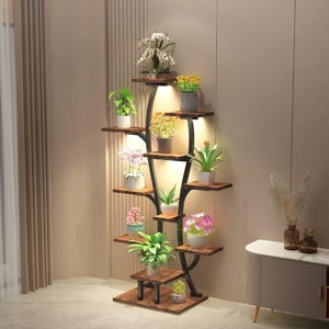 INFURNIC Planter Stands and Holders Indoor Plant Shelf Vase Shape Plant Stand with Grow Light for Home Patio, Brown, 28.3"*10.2"*62" - 1 of 4