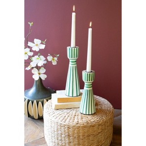Handcrafted Wooden Candle Holders – Green Finish – 2x Set of 2 by Kalaou - 1 of 3