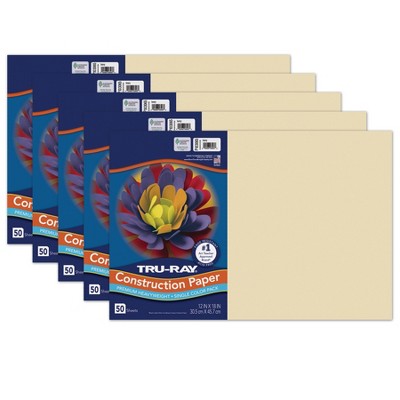 Tru-Ray® Fade-Resistant Construction Paper, Ivory, 12" x 18", 50 Sheets Per Pack, 5 Packs
