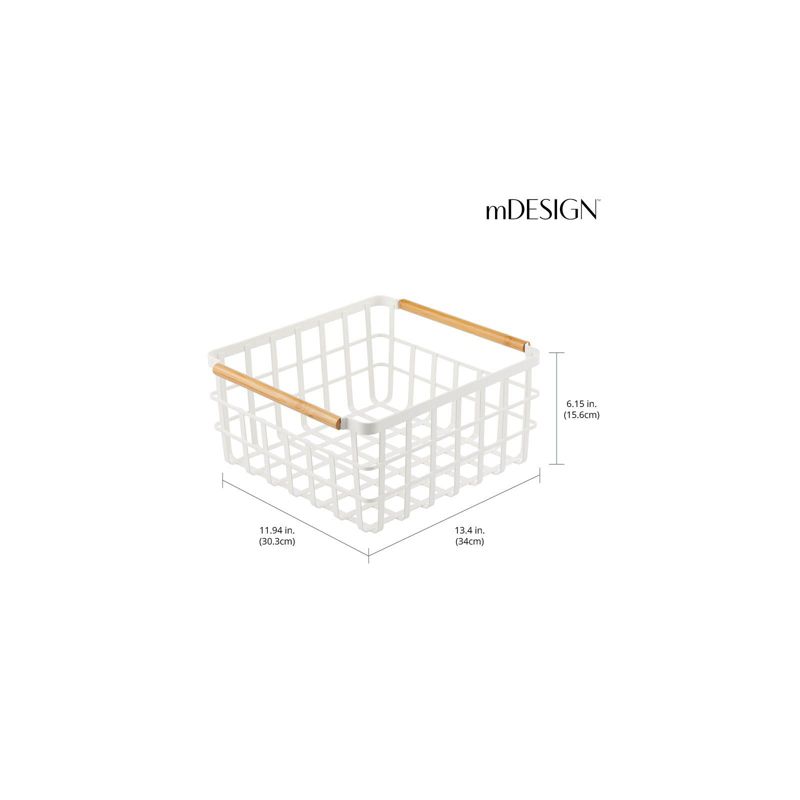 mDesign Metal Wire Organizer Basket, Bamboo Handles, 4 of 10