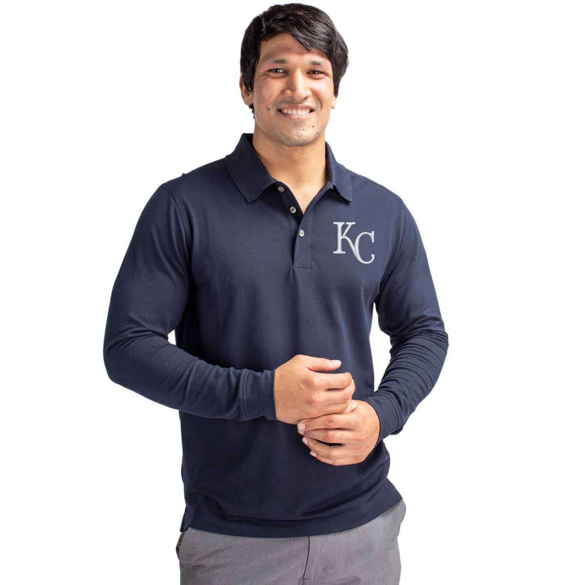 Kansas City Royals Cutter & Buck Advantage Eco Tri-Blend Pique Mens Long Sleeve Polo - thumbnail 2
