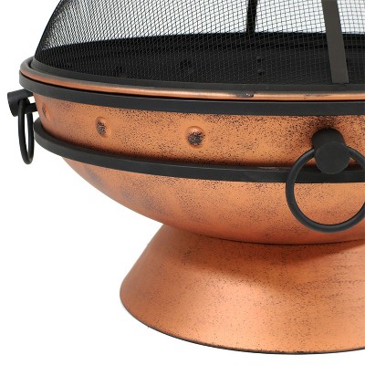 Copper Finish 30-Inch Round Wood-Burning Fire Pit with Handles