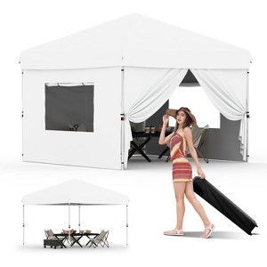 10x10FT Pop-Up Canopy Tent, Waterproof Outdoor Canopy Portable Sun Shelter, 210D Oxford Cloth, Height Adjustable for Picnic Camping Parties - 1 of 4