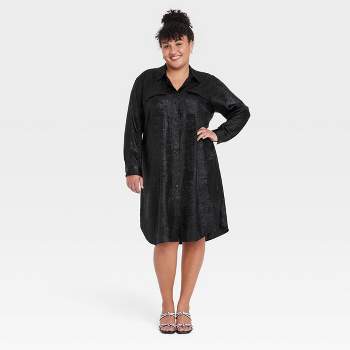 Women's Long Sleeve Denim Shirtdress - Knox Rose™ Black Xxl : Target
