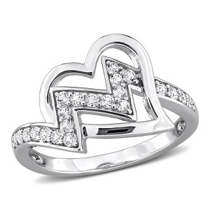 EVERLY JEWELRY | Sterling Silver 2/5 CT TGW Created White Sapphire Heart and Zigzag Ring - 1 of 4