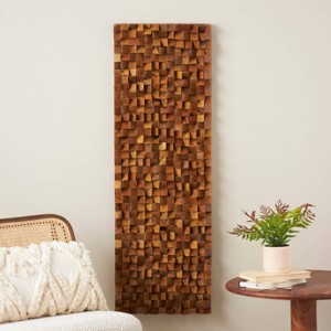 Olivia & May 16"x47" Mango Wood Geometric Handmade 3D Cube Inspired Panel Wall Decor Brown: Modern Style, Dry Clean Only - 1 of 4