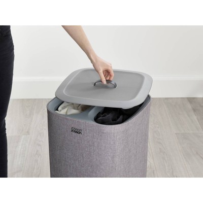 Gray 60L Dual Compartment Laundry Basket with Lid