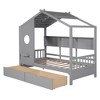 TIRAMISUBEST Wooden Twin/Full Size House Bed with 2 Storage Drawers,Kids Bed Daybed with Storage Shelf and Roof Design - 3 of 4