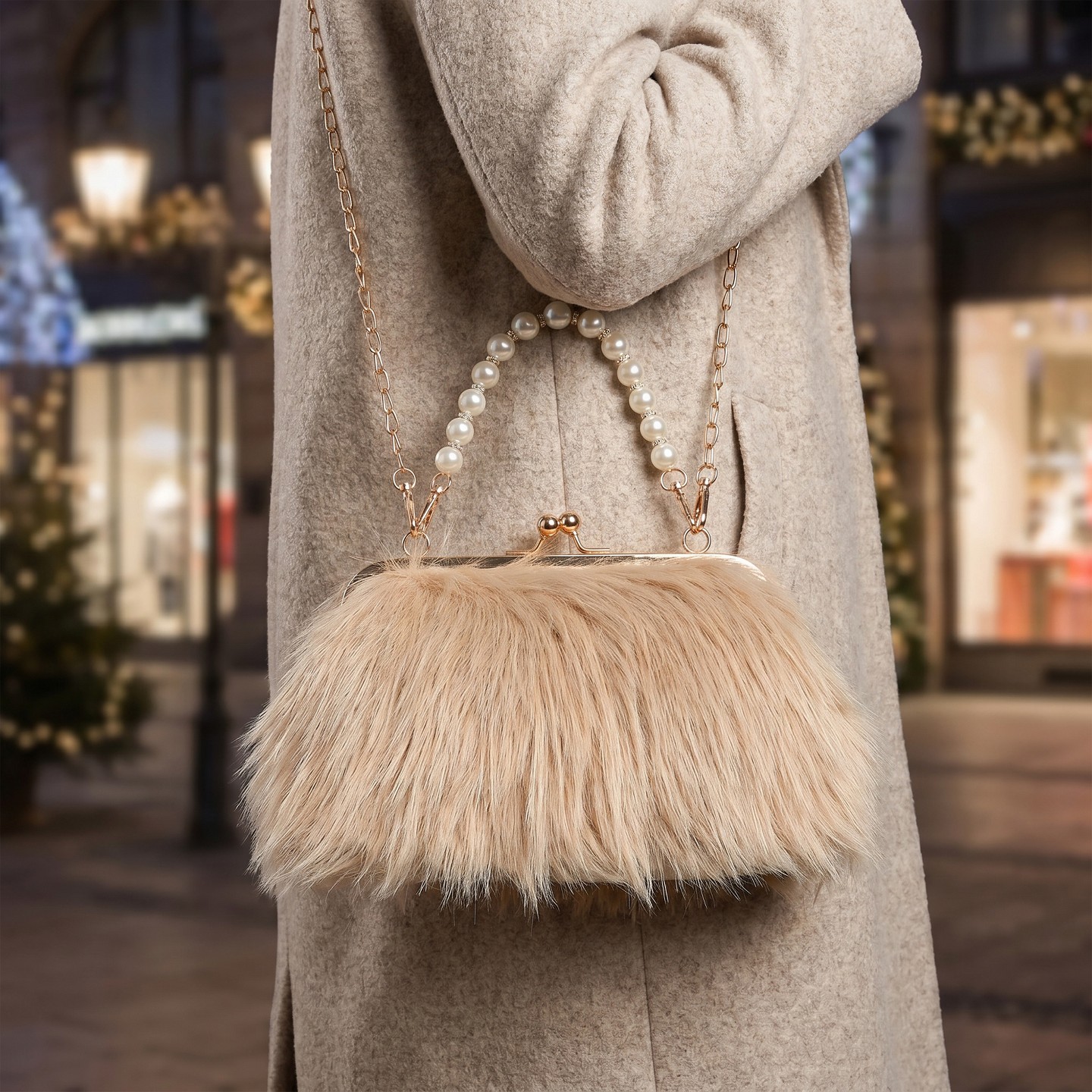 Женские клатчи INSPIRE CHIC 2 Packs Clutch Purse for Women Fluffy Feather Crossbody Pearl Handbag with Chain Khaki/Black, цвет: Хаки — фото 3