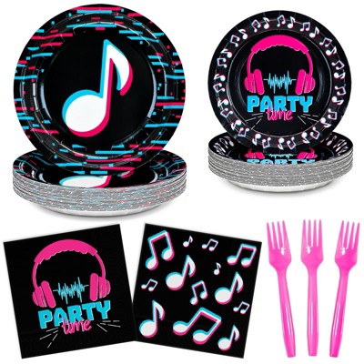 DYLIVeS 96 Pcs Music Party Supplies, Music Theme Birthday Party Decorations Disposable Tableware Packs Music Note Party Supplies for Girls