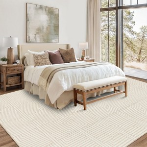 Washable Area Rug Soft Rugs for Living Room Modern Striped Non Slip Rug Geometric Checkered Foldable Print Mat - 1 of 4