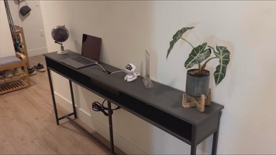 Rustic Brown and Black Console Table with Storage and Charging Ports