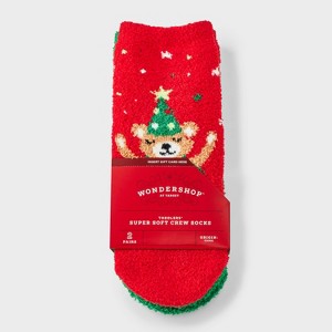 Toddler 2pk Cozy Christmas Tree Bear Socks - Wondershop™ Red 2T-3T - 1 of 3