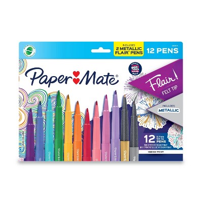Image of Paper Mate Flair 12pk Felt Tip Pens 0.7mm Medium Tip includes 2 Metallic Flair Pens BTS 2024 Promo Pack