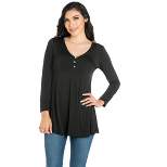 24seven Comfort Apparel Womens Flared Long Sleeve Henley Tunic Top