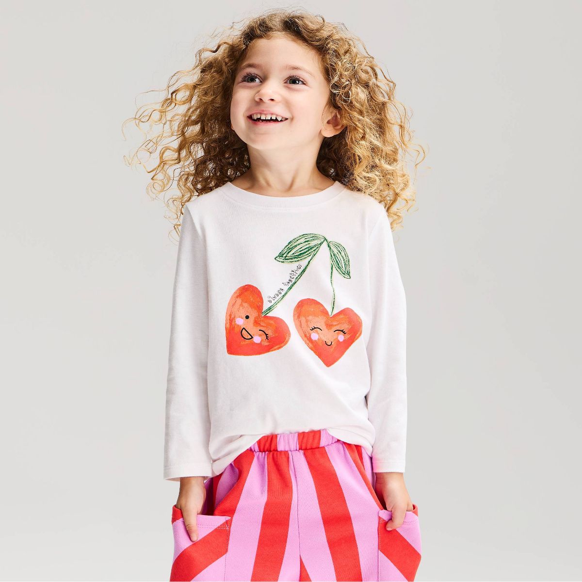 Baby & Toddler Girls' Long Sleeve Cherry Classic T-Shirt - Cat & Jack™ White