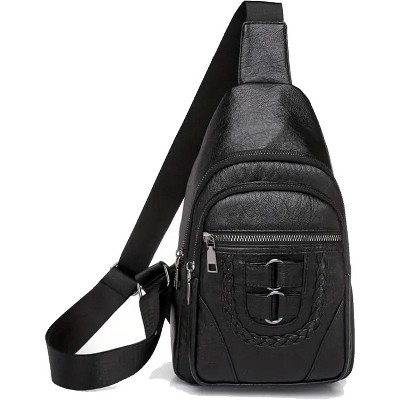 Paaaawaters Sling Bag For Women, Multi Pockets CrossBody Bags, Purses Fanny Packs, Vegan Retro Leather Braiding Sling Backpack for Travel