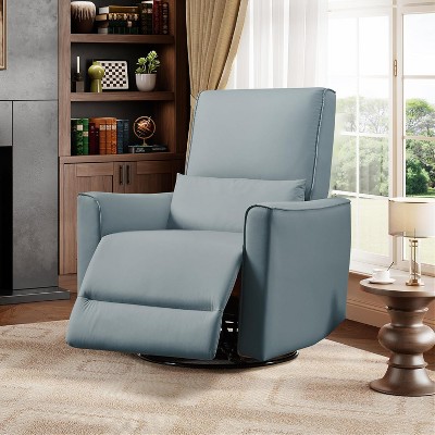 Swivel Rocking Nursery Recliner Chair Rocker Recliner Glider Deep Seat PU Leather Sofa Chair with high Backrest for Nursery,Living Room,Bedroom,Gray