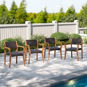 Captiva Designs Outdoor Patio Dining Acacia Wood Patio Fixed Chairs - 1 of 4