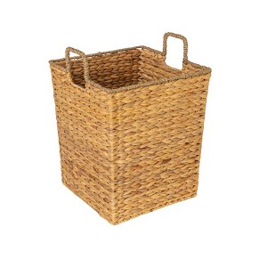 Square Handwoven Water Hyacinth and Seagrass Basket with Handles, Natural - 1 of 4