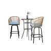 3 Piece Outdoor Patio Bistro Bar Set,Patio Round Bar Table and 2 Swivel Bar Stool Set with Cushion,Bar Height Metal Garden Dining Set-Coolbibila - 3 of 4