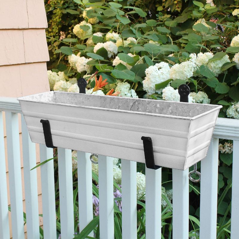 ACHLA Designs 22&#34; Rectangular Flower Box, Galvanized Steel, Whitewashed, with Black Wrought Iron Clamp-On Brackets, Weather-Resistant, 3 of 5