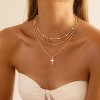 14K Gold Plated Layered Necklace Set, Dainty Pearl Cross & Multi-Chain Design (Cuban/Figaro/Herringbone), Trendy Women’s Jewelry Gift - 2 of 4
