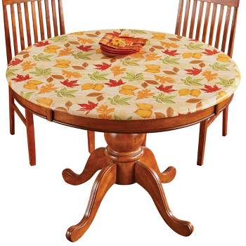 Collections Etc Autumn Leaves Stretch Fit Round Tablecloth