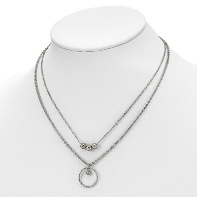 Chisel Stainless Steel Polished 2 Strand Circle and Beads 16.5" with a 1.75" Extension Necklace