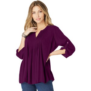 Roaman's Women's Plus Size Tara Crinkle Crepe Big Shirt - 1 of 4