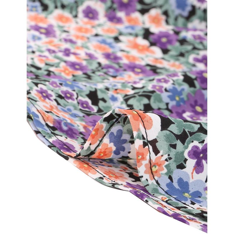 Allegra K Women's Ruffled Short Sleeve Floral Mock Neck Summer Top, 6 of 7