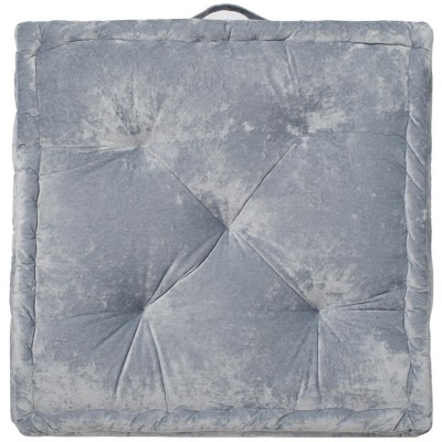 Belia Light Grey Velvet Tufted Square Floor Pillow