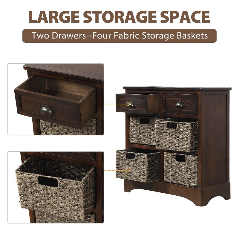 Modernluxe Dining Room/Living Room Storage Cabinet with Two Drawers and Four Classic Rattan Basket-Rustic, 4 of 10