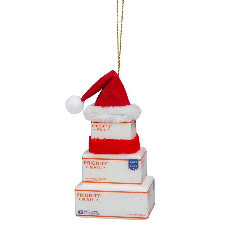 Northlight 4.5" White and Red "USPS Priority Mail" Stacked Packages Santa Hat Christmas Ornament, 5 of 6