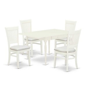 Mid Century Dining Table Set with 4 Chairs - Boho Kitchen Dinette Set - Linen White Finish - 1 of 4