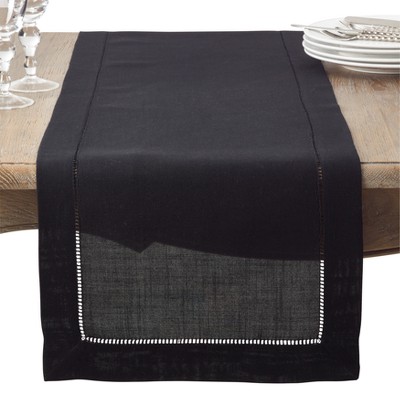 16"x90" Hemstitch Design Table Runner Black - Saro Lifestyle