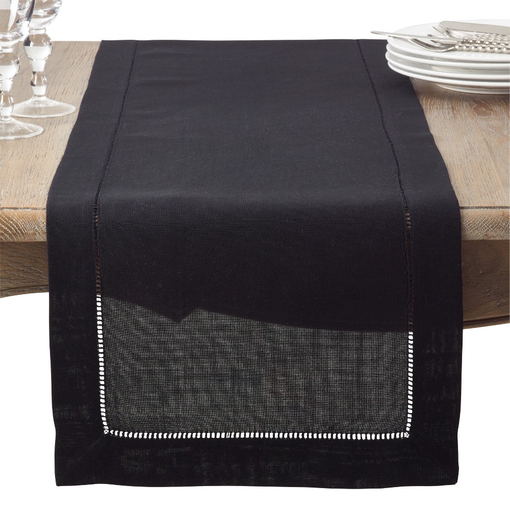 Photos - Tablecloth / Napkin 16"x72" Hemstitch Design Table Runner Black - Saro Lifestyle