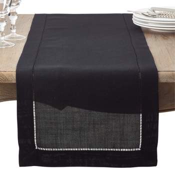16"x72" Hemstitch Design Table Runner Black - Saro Lifestyle