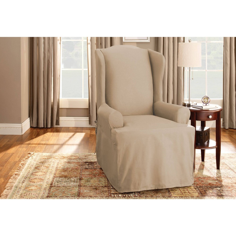 Photos - Furniture Cover Duck Wing Chair Slipcover Tan - Sure Fit