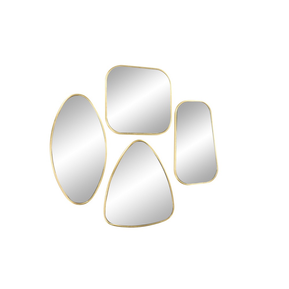 Wood Wall Mirror with Varying Shapes Set of 4 Gold - CosmoLiving by Cosmopolitan: Modern Iron Frame, Wall Mount, No Assembly Required