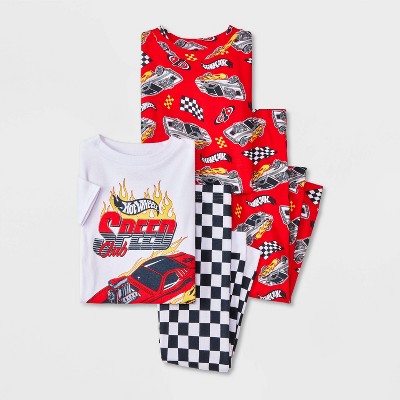 Toddler Boys' 4pc Cotton Snug Fit Hot Wheels Pajama Set - Red