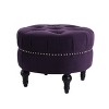 Dawn Tufted Round Ottoman Nailhead Accents, Purple Velvet - 4 of 4